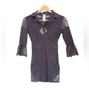 La Perla Black Lace Trim Fitted Z Short Knit Mini Dress Size 2